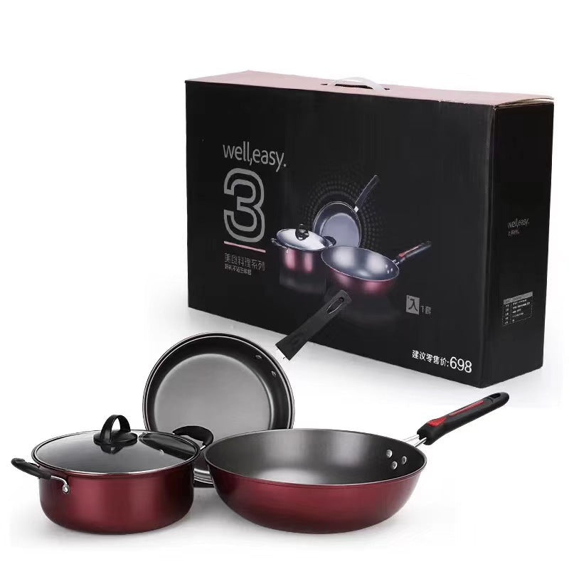 Hao Li 3-delars Non-Stick Kokkärlset – Stekpanna, Wok & Soppskål – Perfekt Presentset