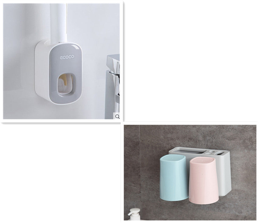 Tandborsthållare med Förvaring och Automatisk Tandkrämspump