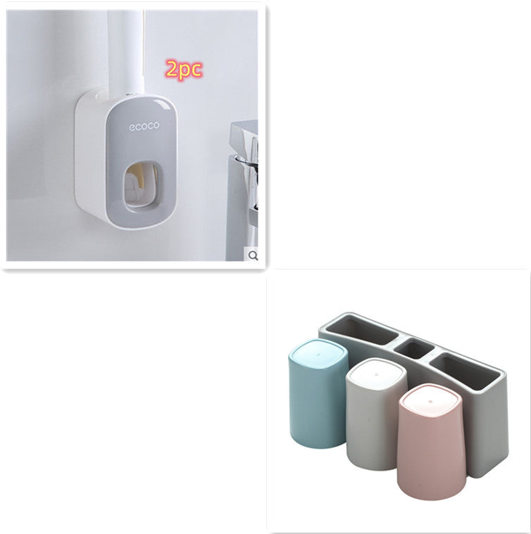 Tandborsthållare med Förvaring och Automatisk Tandkrämspump