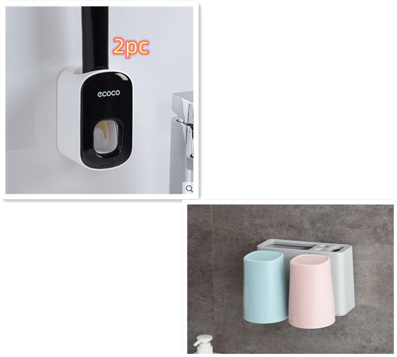 Tandborsthållare med Förvaring och Automatisk Tandkrämspump